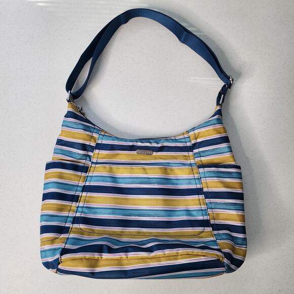 Baggallini Striped Shoulder Bag With Matching Change Purse Lots Of Pockets - Picture 1 of 11